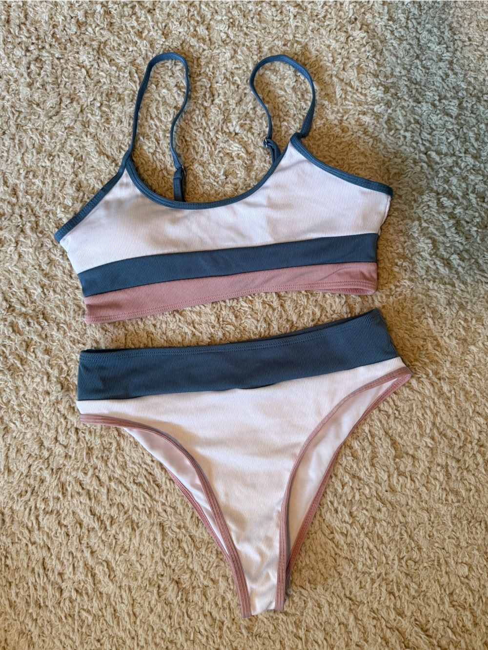 Women’s Colorblock Bikini Set - Pink, Blue & Dusty Rose - Size L - Never Worn